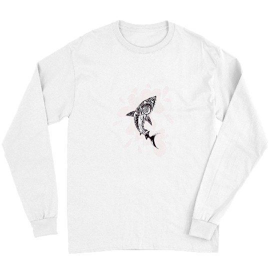 Shark Pet Patterned exotic shark artwork black and white Mehndi Long Sleeves