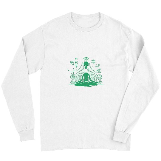 Aliens UFO Planets Space Zen Meditation Lotus Graphic Long Sleeves