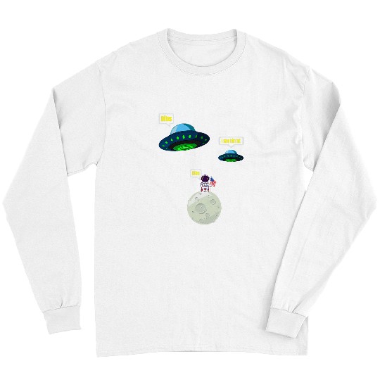 Aliens UFO Funny Moon Landing Space Alien Lunar American Flag Design Long Sleeves