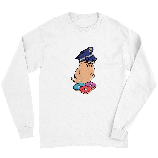 Pig Pet Police Officer Sad Face Funny Police Pig Donuts Break Time Long Sleeves