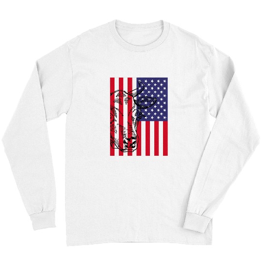 Cow Pet Face In USA Flag Funny Graphic Cow Lover Tee Long Sleeves