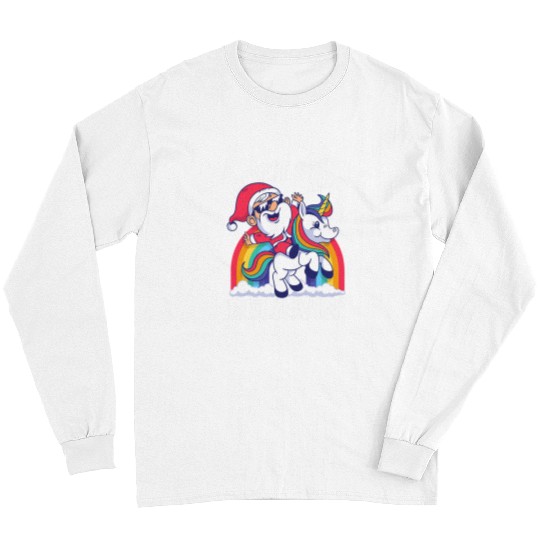 Unicorn Pet Dont Stop Believin Santa Riding Unicorn Christmas Rainbow Long Sleeves
