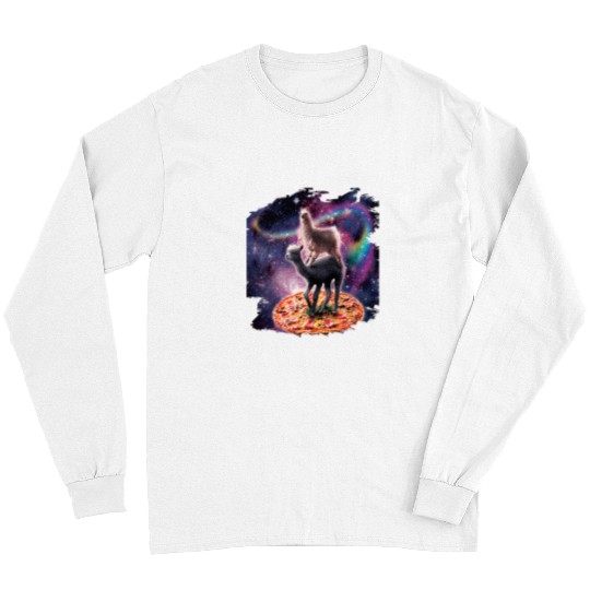Llama Pet Rainbow space blade on pizza riding alpaca Long Sleeves