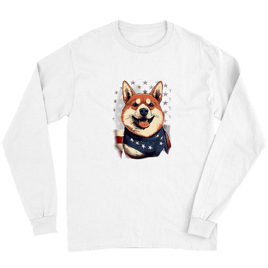 Shiba Inu Pet 4th Of July US Flag Black and tan Long Sleeves