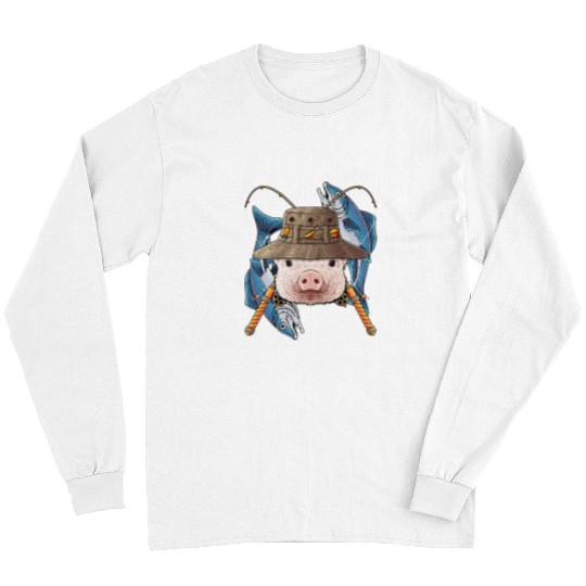 Fishing Fun Pig Fishing Pig Outdoor Fisherman Farm Animal Cute Fly Fishing Long Sleeves