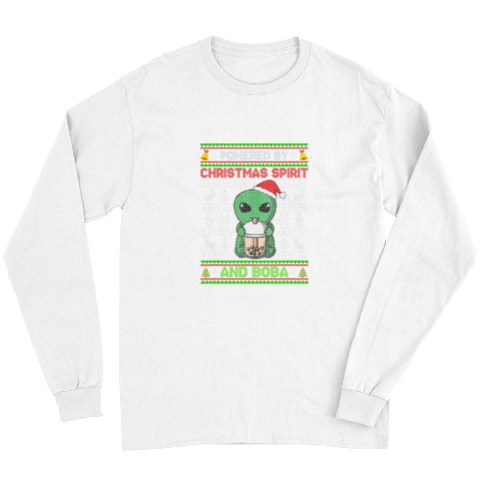 Aliens UFO Powered by Christmas Spirit and Boba Tea Long Sleeves