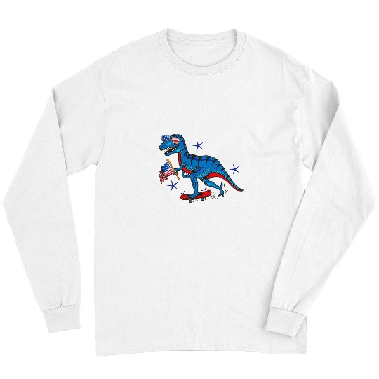 Dinosaur Pet Patriotic USA Flag Funny Long Sleeves