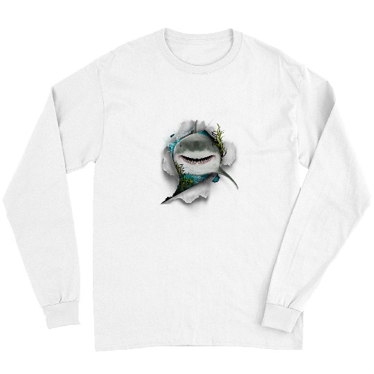 Fishing Fun Shark Great White Shark Deep Sea Fishing Funny Shark Long Sleeves
