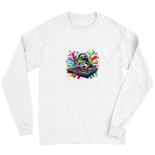 Frog Pet Cute DJ Frog Playing Music Animal Toad Lover Long Sleeves