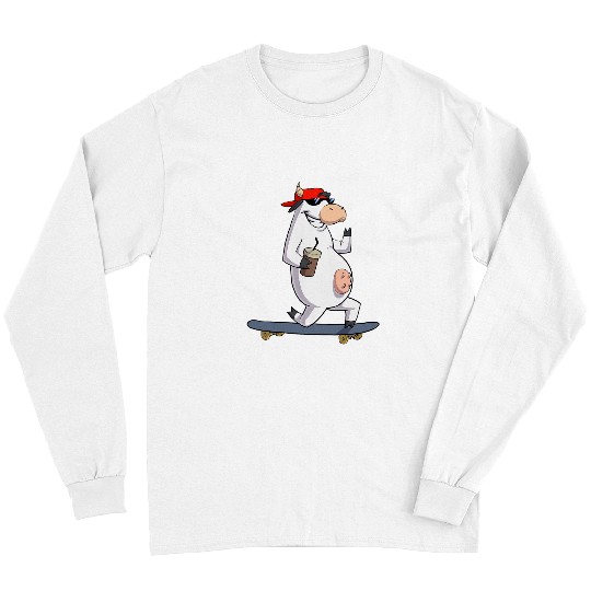 Cow Pet Skateboarding Milk Cow on Skateboard for Skater Long Sleeves