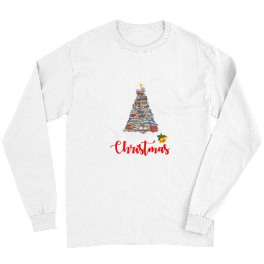 Book Fun merry christmas tree love reading books librarian nerd Long Sleeves