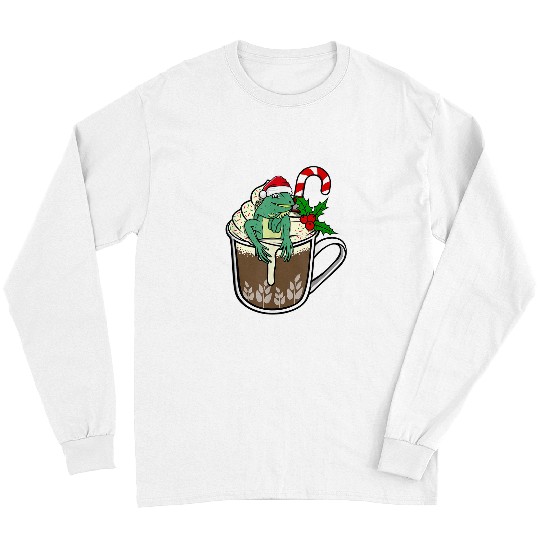 Iguana Pet Lover is sitting in Cocoa Hot Chocolate christmas drink Long Sleeves