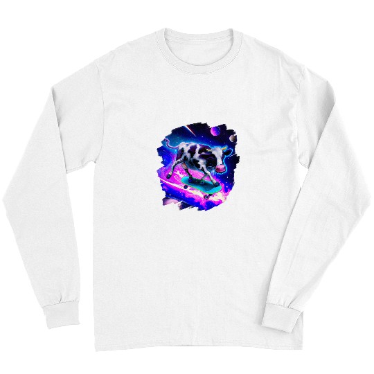 Cow Pet Skateboarding in Outer Space Retro vintages Skater Cow 08 Long Sleeves