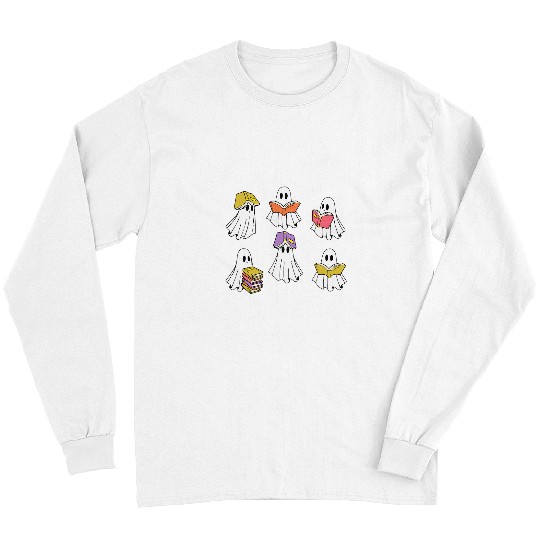 Book Fun Halloween Booooks Cute ghosts Reading Books Librarian Teacher Long Sleeves