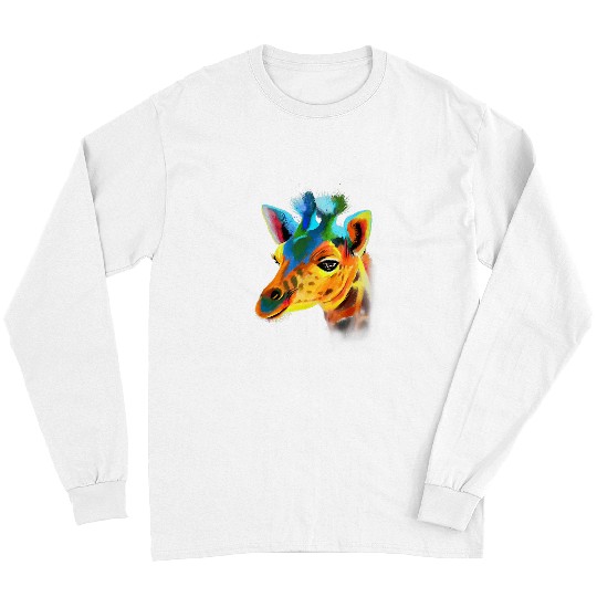 Giraffe Pet Face Hand Drawn Water Color Splash Art Colorful Long Sleeves