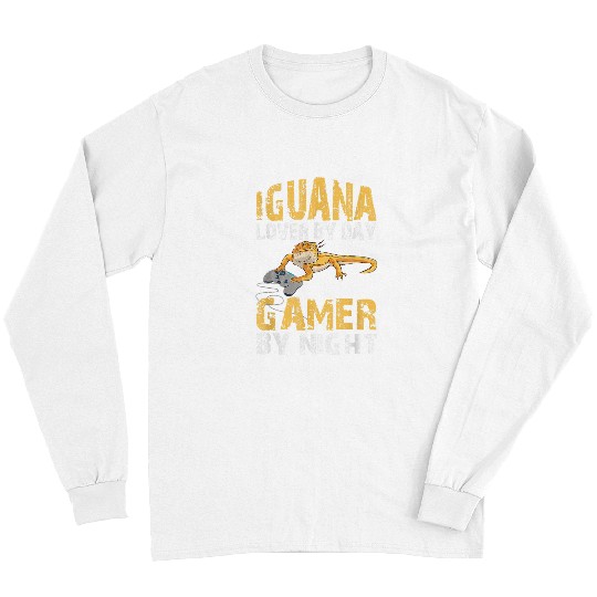 Iguana Pet lover by day and gamer by night gaming lizard quote Long Sleeves
