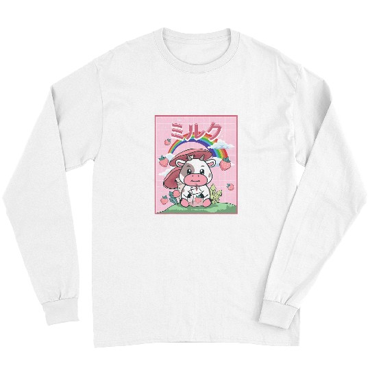 Cow Pet Cottagecore Aesthetic Kawaii Cow Strawberry Milk Long Sleeves