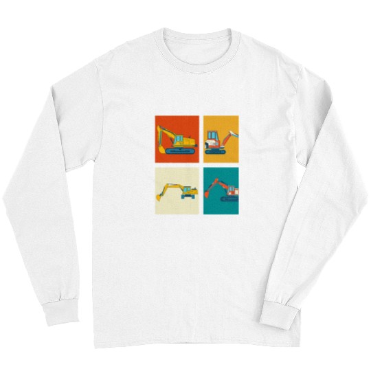Excavator Fun Pop Art Vehicle Digger Construction Work Retro Long Sleeves