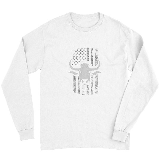 Cow Pet Cowboy American Flag Bull Skull Cow Rancho Western Rodeo USA Long Sleeves