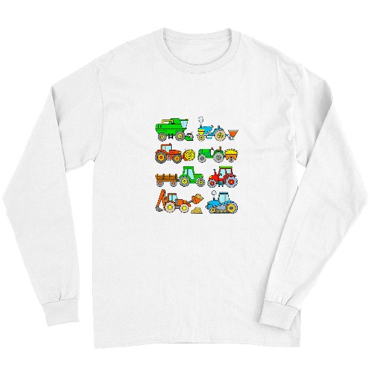 Excavator Fun Popular Farm Vehicles Tractors Seeder Harvester Long Sleeves