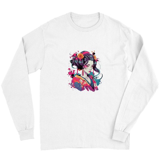 Colourful Geisha with Kimono Art Long Sleeves