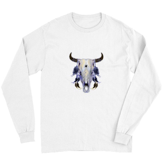 Cow Pet NATIVE AMERICAN DECORATED COW SKULL WITH FEATHERS Long Sleeves