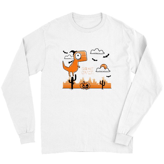 Dinosaur Pet Game Over Halloween Orange Dinosaur and Pumpkin Long Sleeves