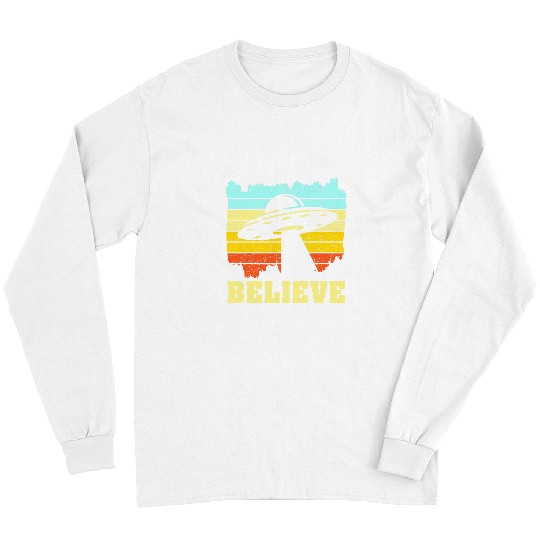 Aliens UFO Retro I Want To Believe vintages Alien UFO Hunter Science Long Sleeves