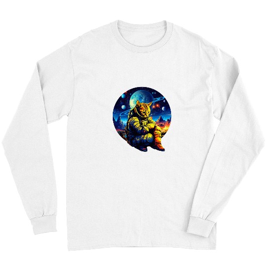 Astronaut Job Sad Astronaut Cat In Outer Space Galaxy Cat Astronaut Design Long Sleeves