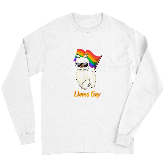 Llama Pet Gay LGBTQ Funny Alpaca Proud Ally Rainbow Pride Flag Long Sleeves