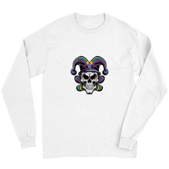Funny Mardi Gras Skull Clown Hat Voodoo New Orleans Carnival Long Sleeves