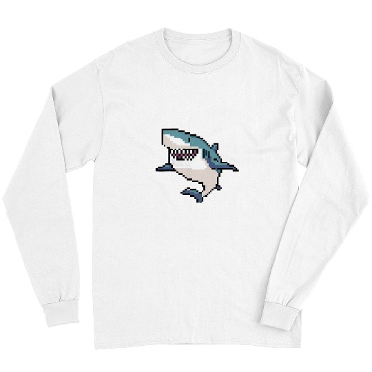Shark Pet Pixel Art Pixel Shark Scuba Diving Retro Gamer 4 Long Sleeves