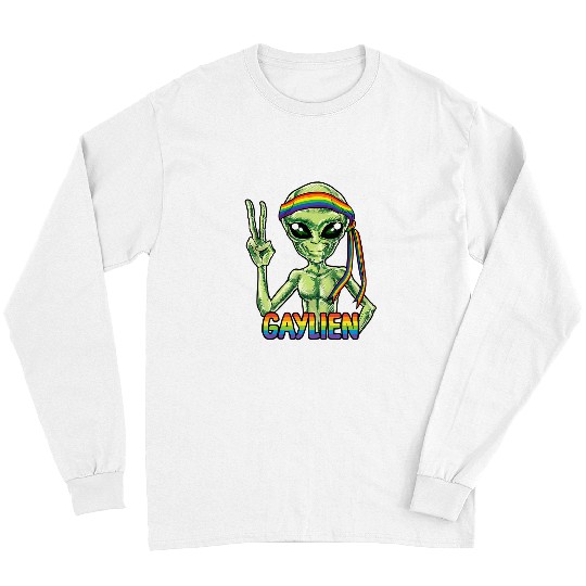 Aliens UFO Gaylien Alien LGBT Gay Pride Rainbow Flag Gifts UFO Lover 9 Long Sleeves