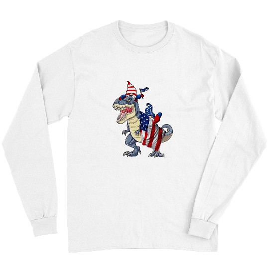 Dinosaur Pet Gnomes Driving Dinosaur T rexs American Flag Long Sleeves
