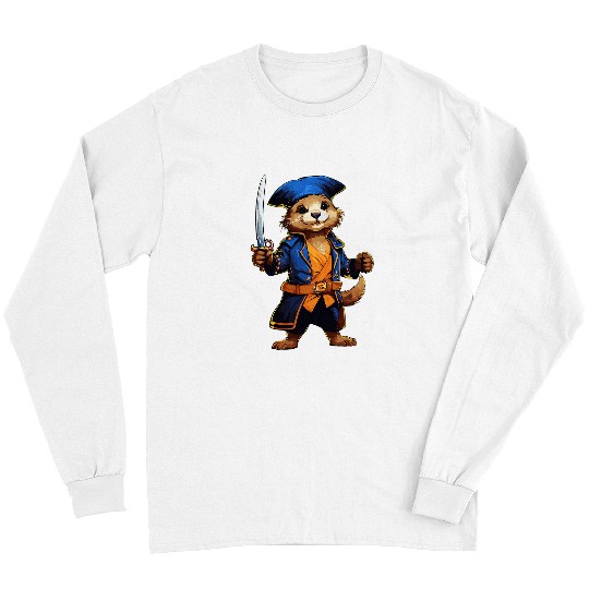 Otter Pet Funny Sea Otter Pirate Halloween Costume Kids Otter Lovers Long Sleeves
