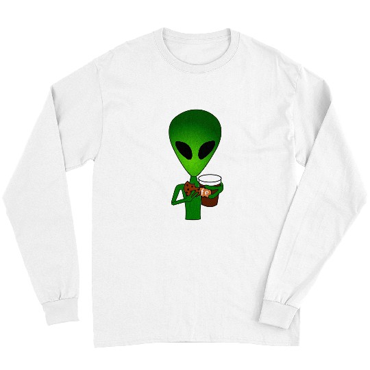 Aliens UFO Green alien with coffee and biscuit Long Sleeves