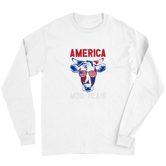 Cow Pet Funny American Moo Yeah American Cow Flag Happy Memorial Day Long Sleeves
