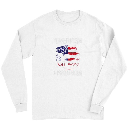 Fishing Fun American USA Flag Fish Fishermen Long Sleeves