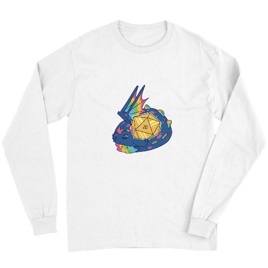 Dragon Pet Kawaii Dragon Hoard D20 Dungeon Scene Watercolor Pastel Long Sleeves