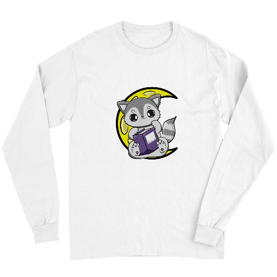 Cute Racoon Reading A Spell Book For Magician And Book Lover Long Sleeves