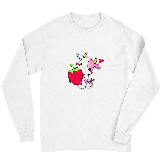 Cow Pet Cute Strawberry Cow Adorable Pink Cow Japanese Kawaii Long Sleeves