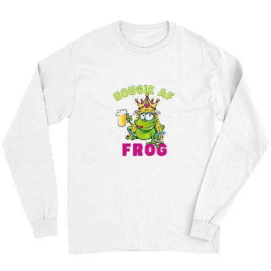 Frog Pet Beer Bougie AF Frog with a Crown Drinking Beer Long Sleeves