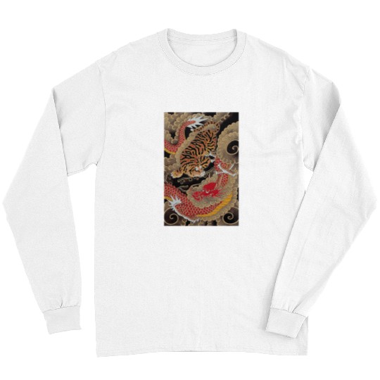 Dragon Pet Japanese Dragon Fighting Tiger Mythical Folklore Ukiyoe 21 Long Sleeves