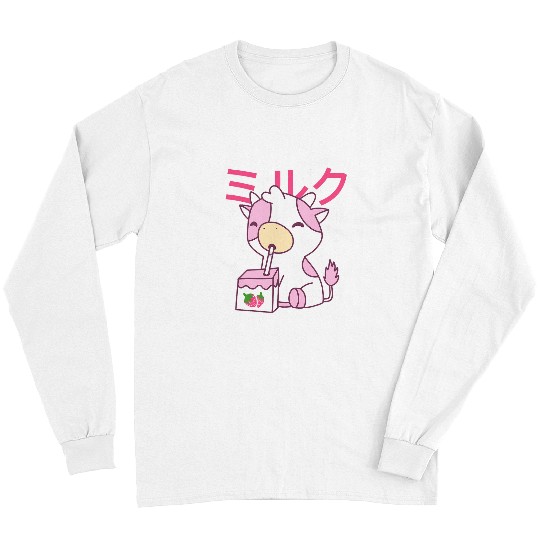 Cow Pet Strawberry Milk Drinking Cute Kawaii Cow Long Sleeves
