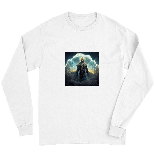 Aliens UFO Giant Zeus God With Intricate Alien Skull Surrounded Cloud Long Sleeves