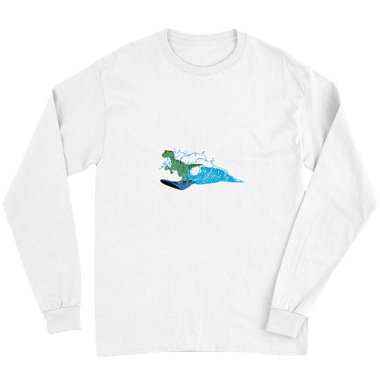Dinosaur Pet Surf Velociraptor Surfing Funny Dinosaur on Surfboard Long Sleeves