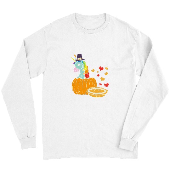 Unicorn Pet vintages Rainbow Pumpkin Cakes Fall Maple Leaves Long Sleeves