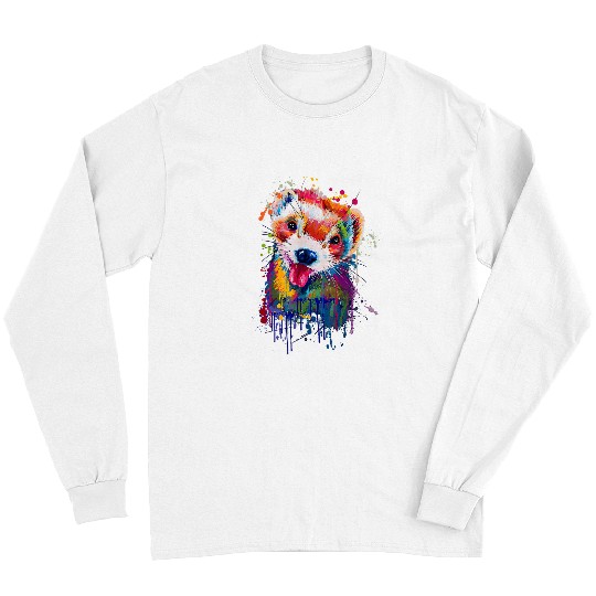 Ferret Pet Face Graphics Hand Drawn Splash Art Ferret Pet Lover 2 Long Sleeves