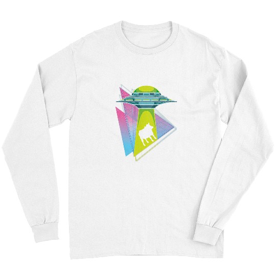 Aliens UFO Cow Lover Alien Abduction Synthwave Science Fiction Vaporwave UFO Long Sleeves