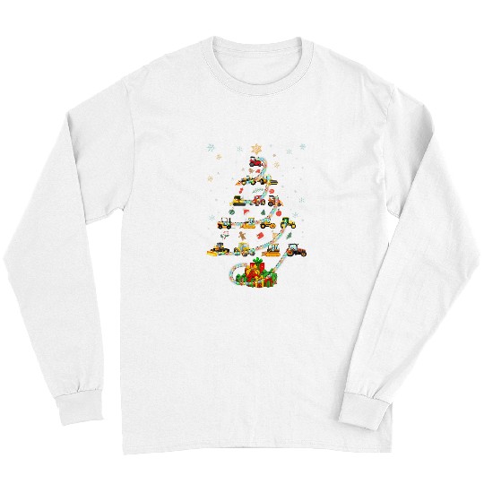 Excavator Fun Christmas Tree xmass Construction vehicles Long Sleeves